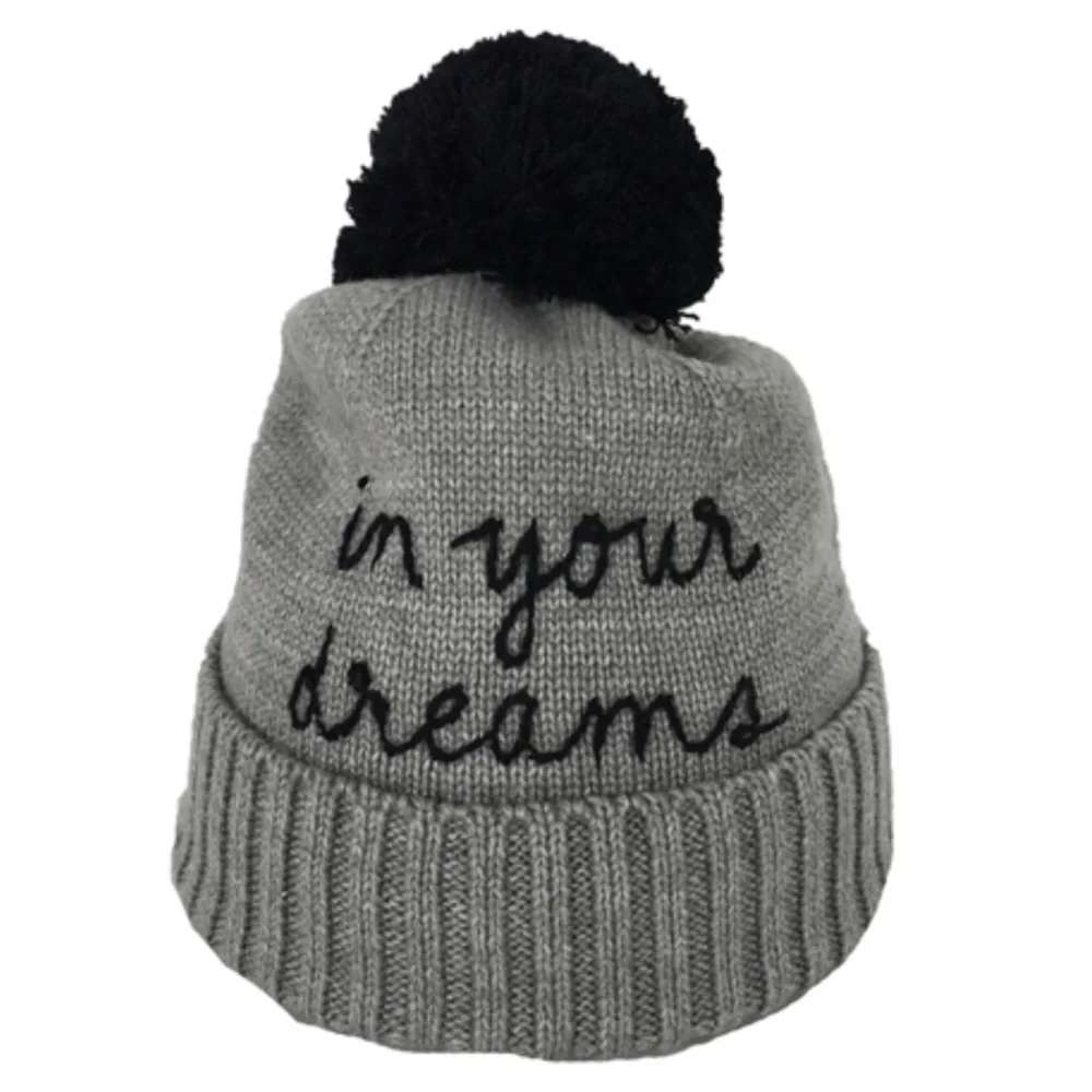 KATE SPADE In your dreams pom pom knit beanie gray